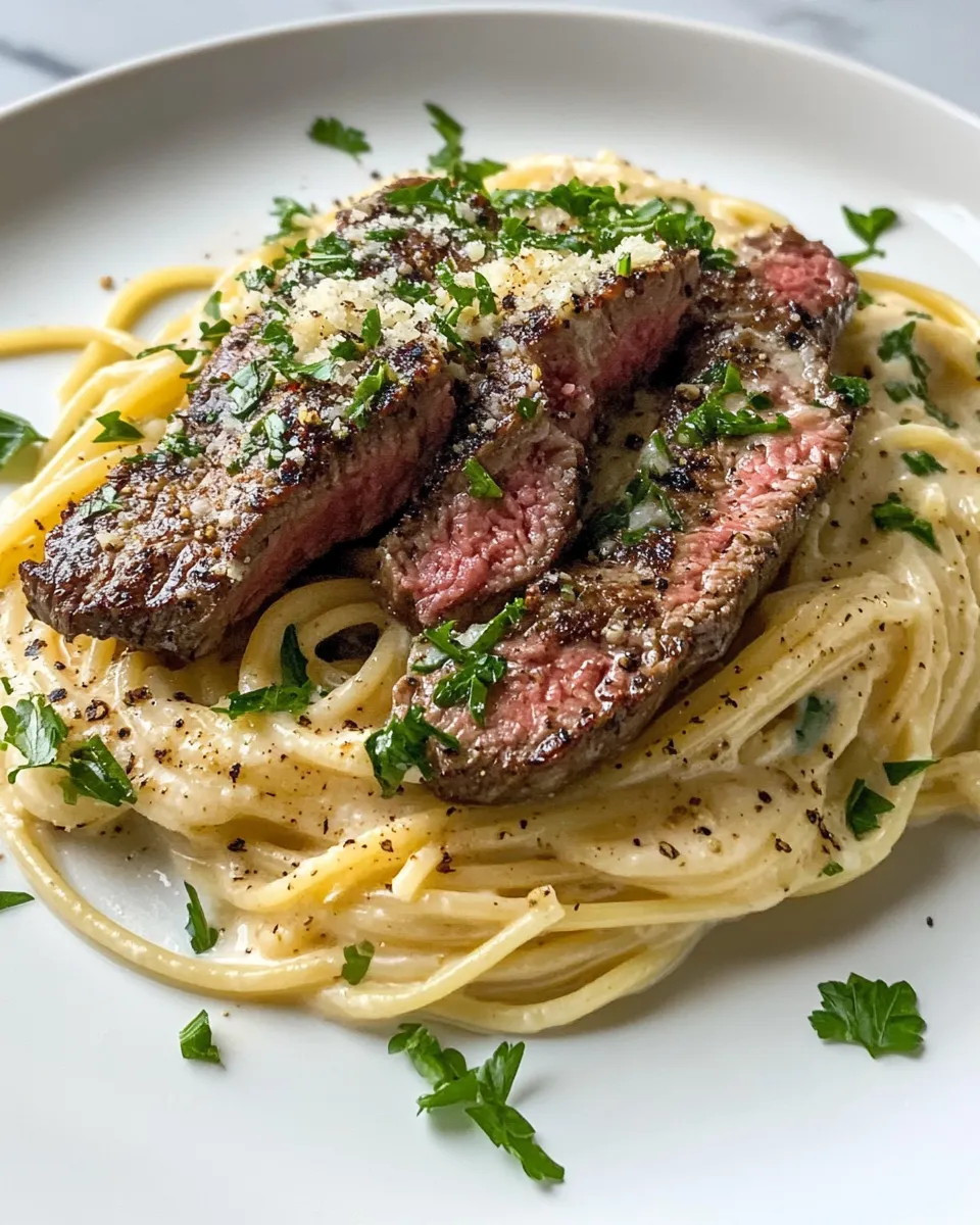 Homemade Steak & Roasted Garlic Alfredo Spaghetti recipe photo