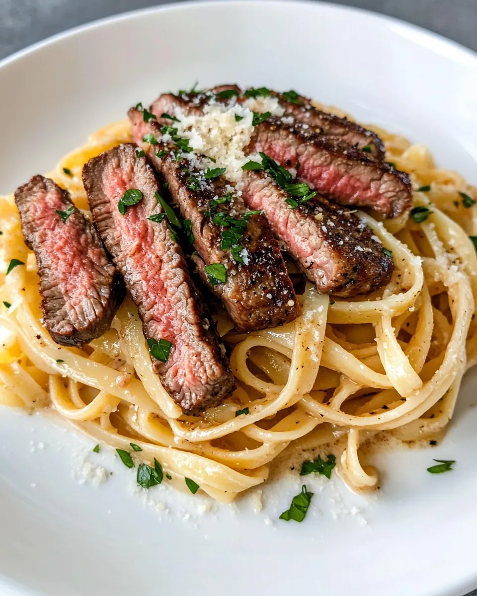 Easy Steak & Roasted Garlic Parmesan Linguine recipe photo