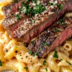 Homemade Steak & Roasted Garlic White Cheddar Mac recipe photo