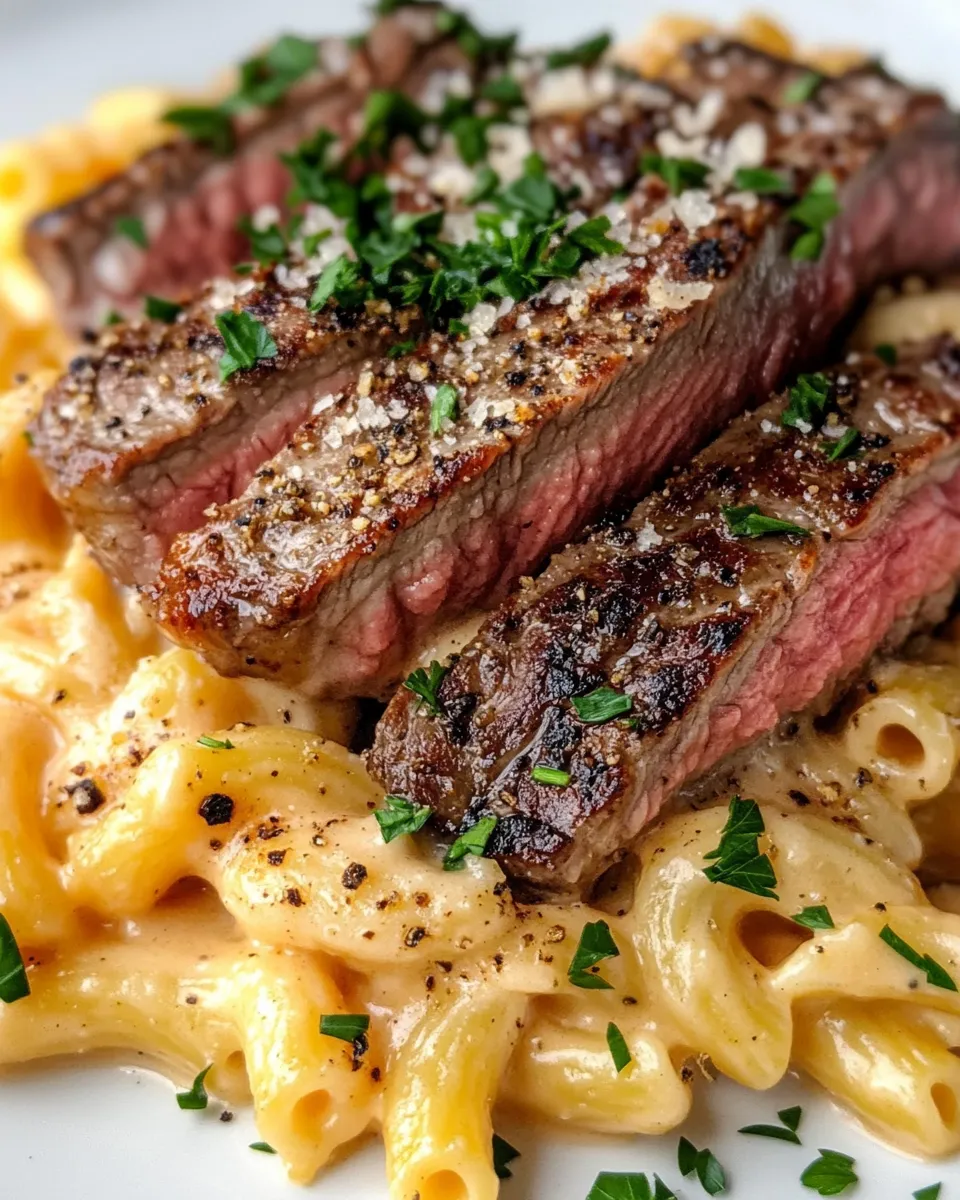 Homemade Steak & Roasted Garlic White Cheddar Mac recipe photo