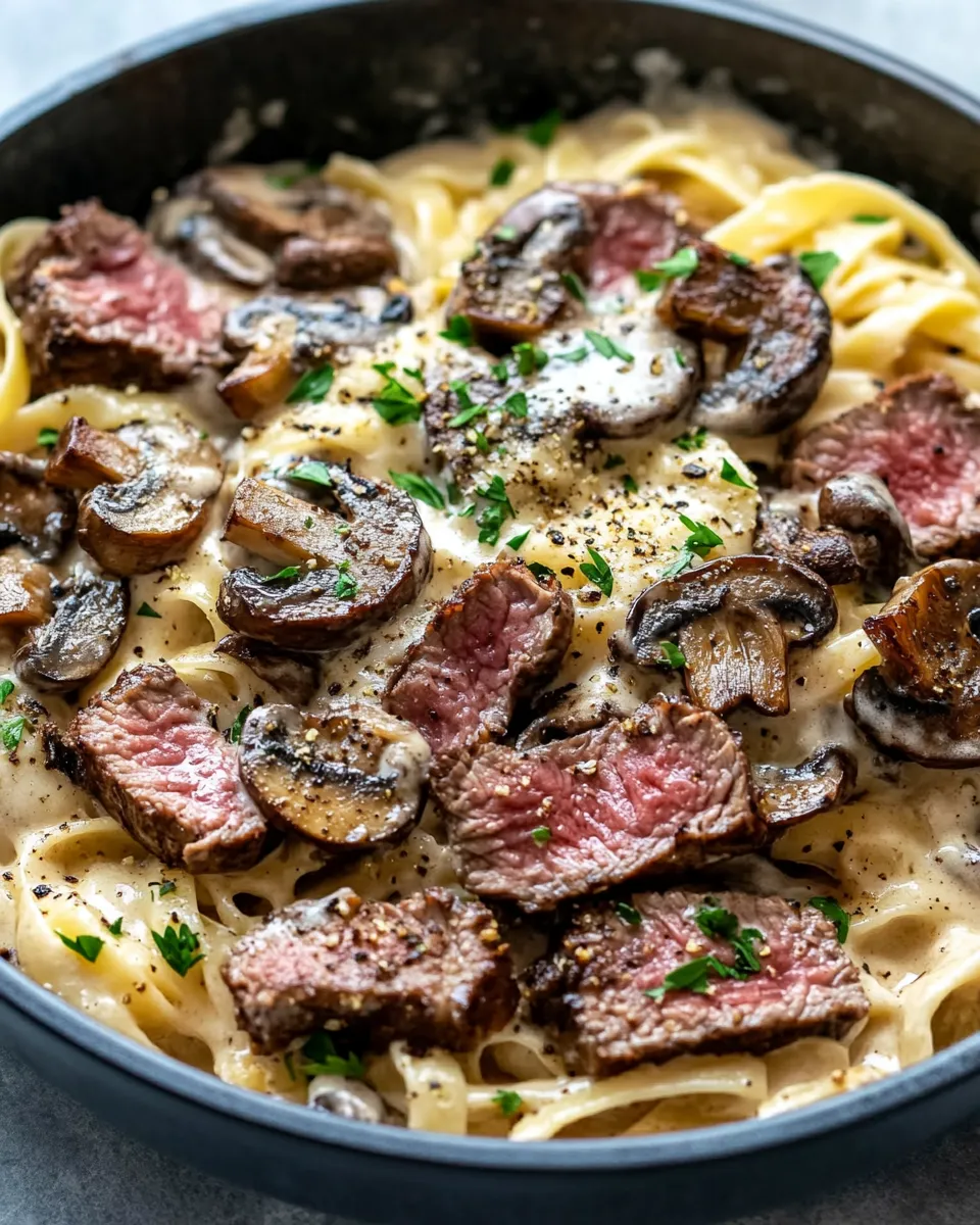 Delicious Steak & Roasted Mushroom Alfredo Bake plate image