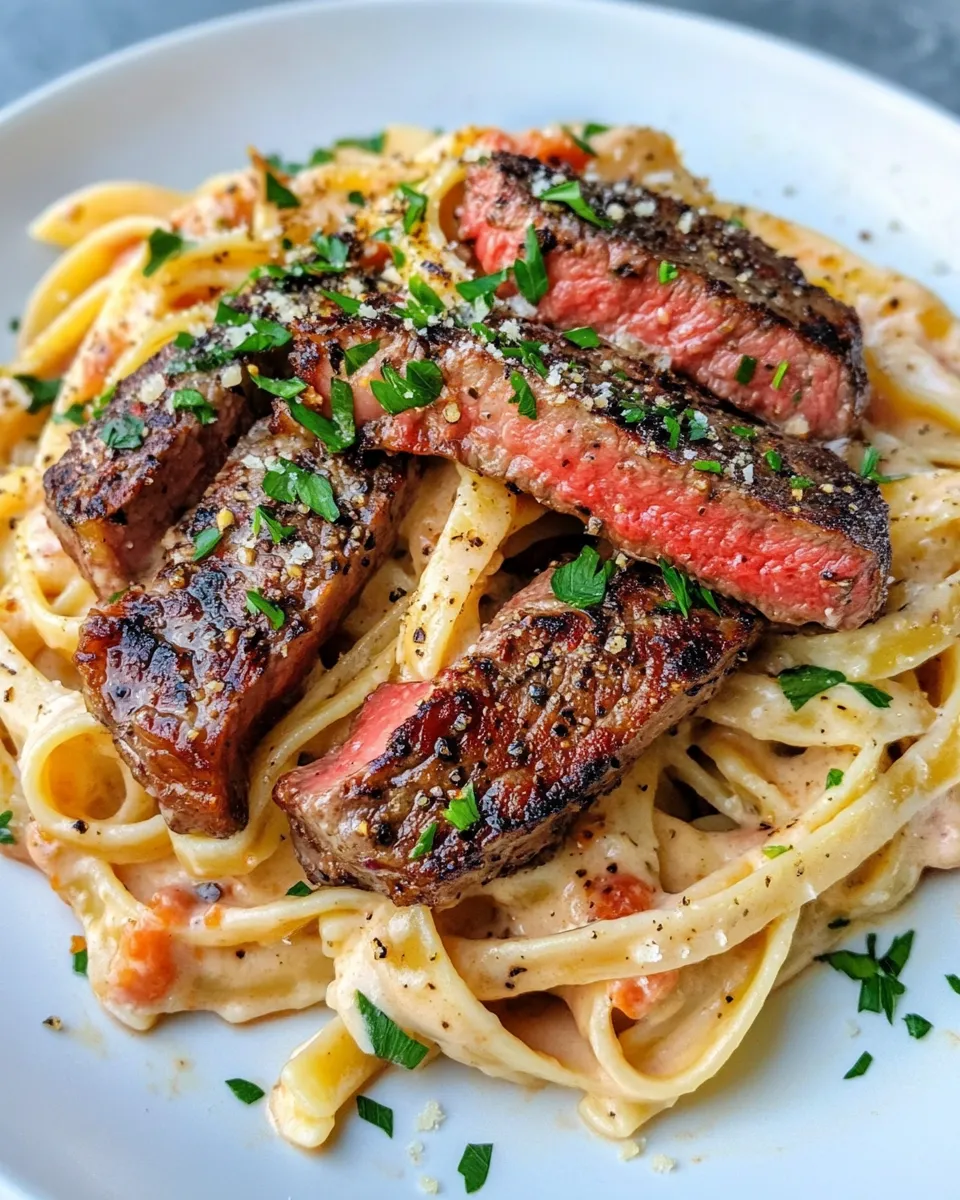 Homemade Steak & Roasted Red Pepper Alfredo photo