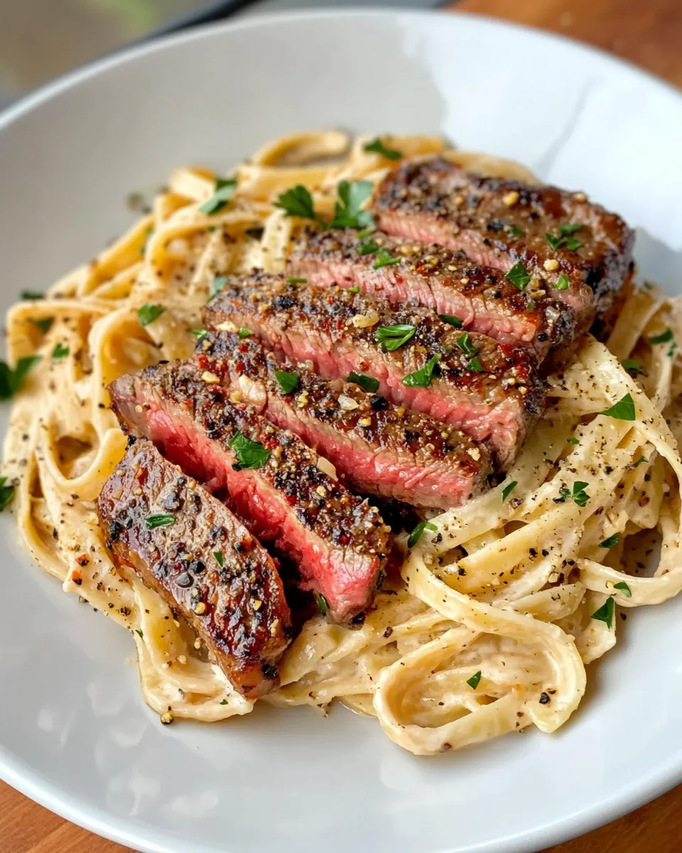 Classic Steak & Roasted Red Pepper Alfredo dish photo