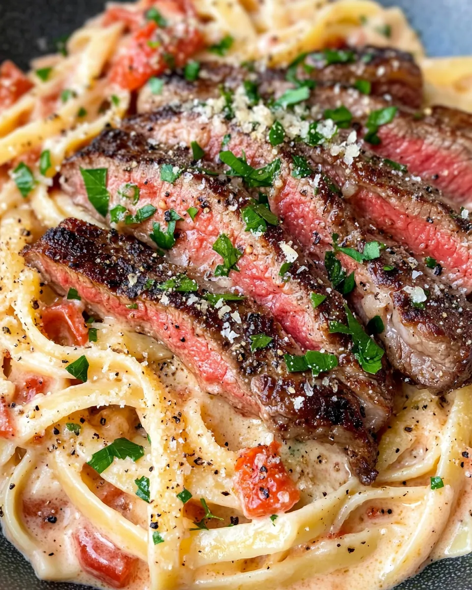 Easy Steak & Roasted Red Pepper Alfredo recipe image