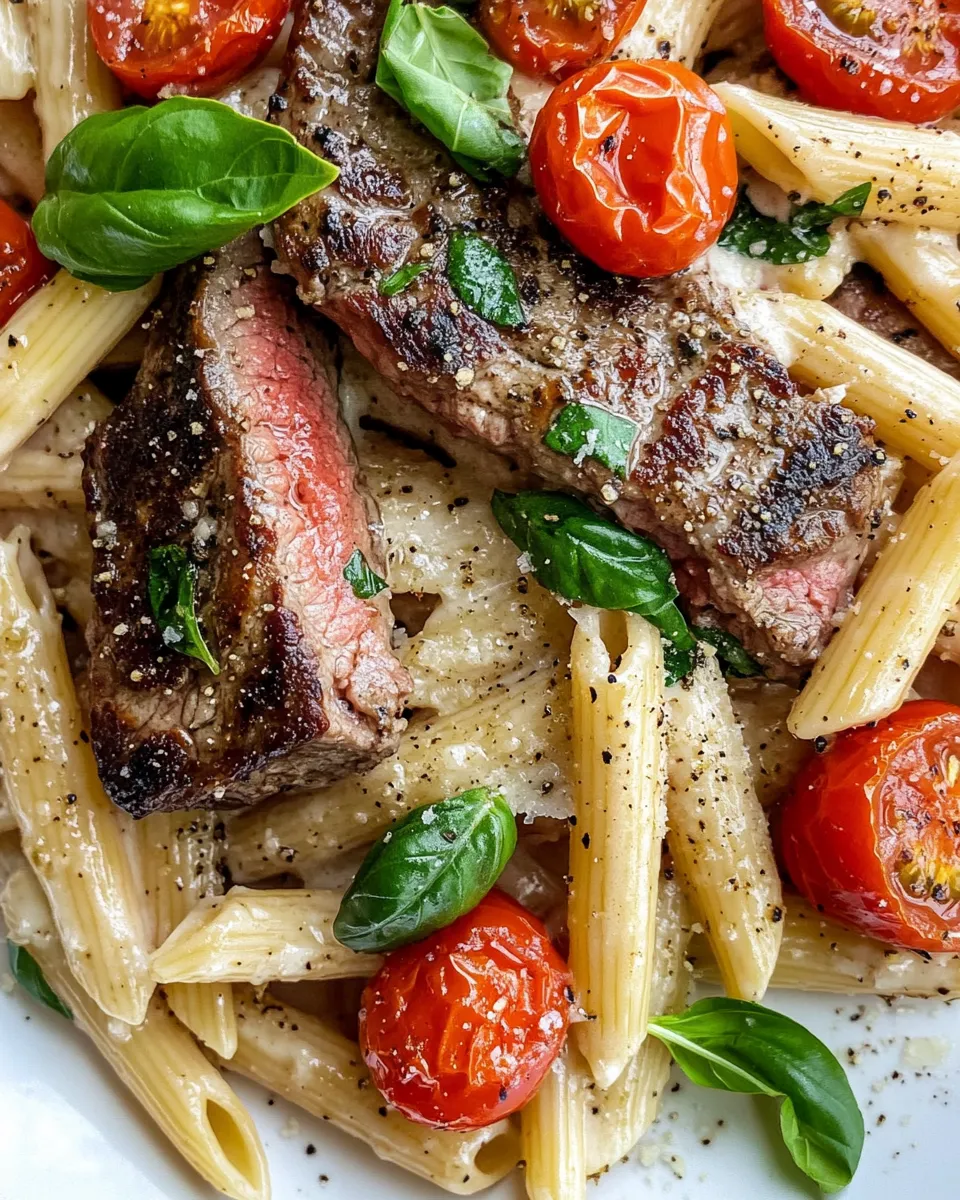 Classic Steak & Roasted Tomato Alfredo Penne dish photo