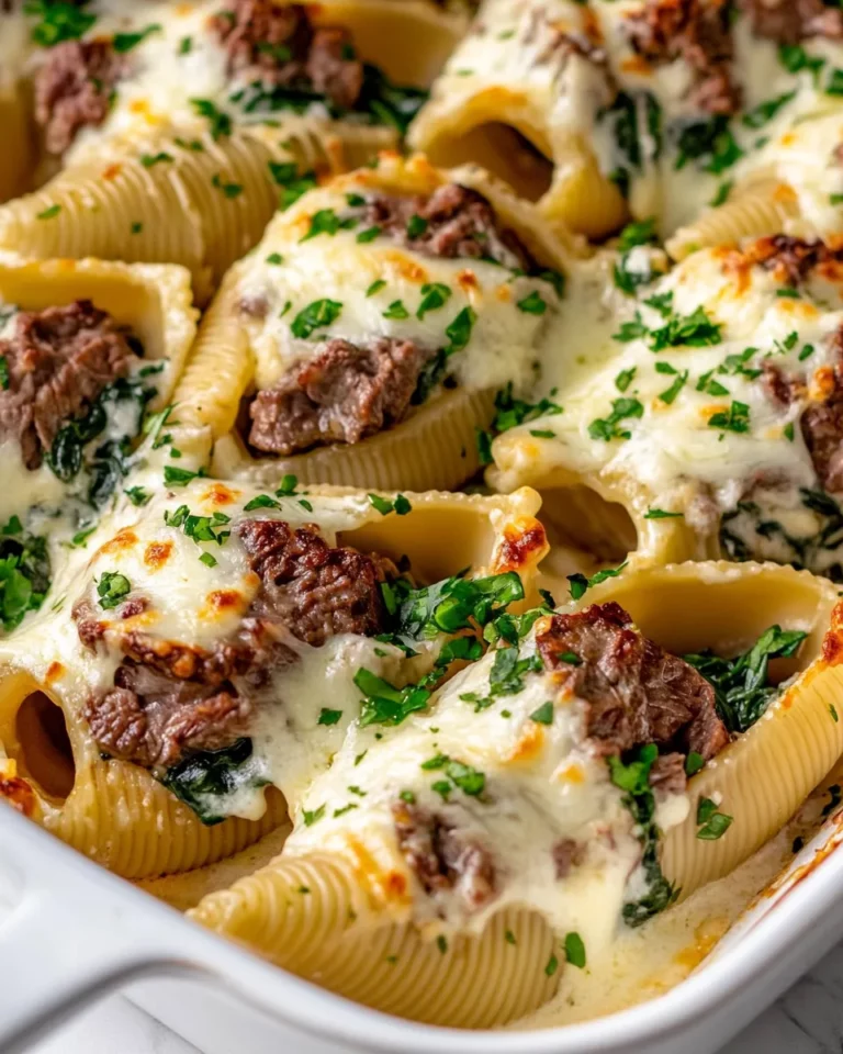 Homemade Steak & Spinach Alfredo Stuffed Shells recipe photo