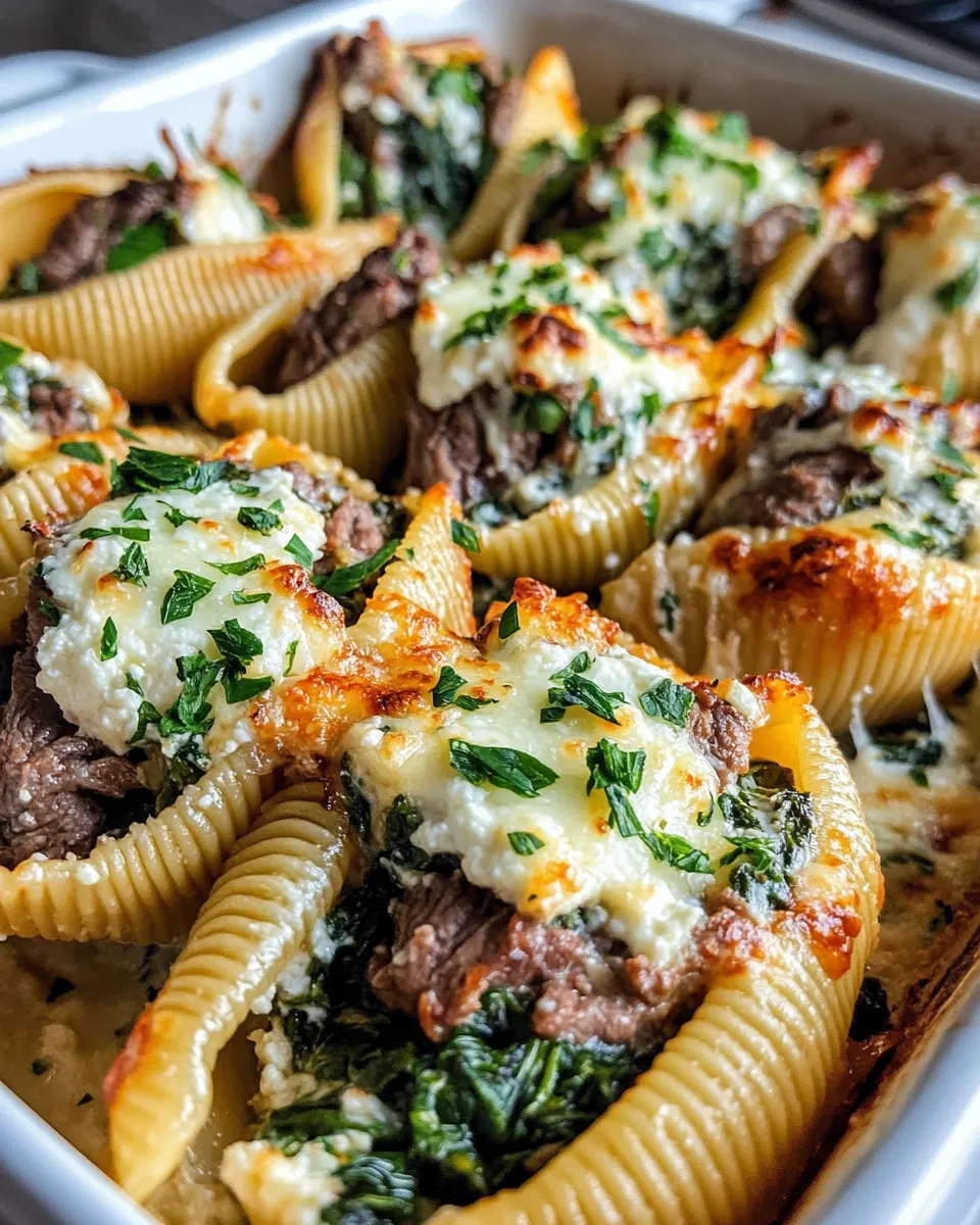 Classic Steak & Spinach Alfredo Stuffed Shells dish photo