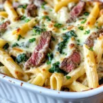 Homemade Steak & Spinach Artichoke Pasta Bake recipe photo