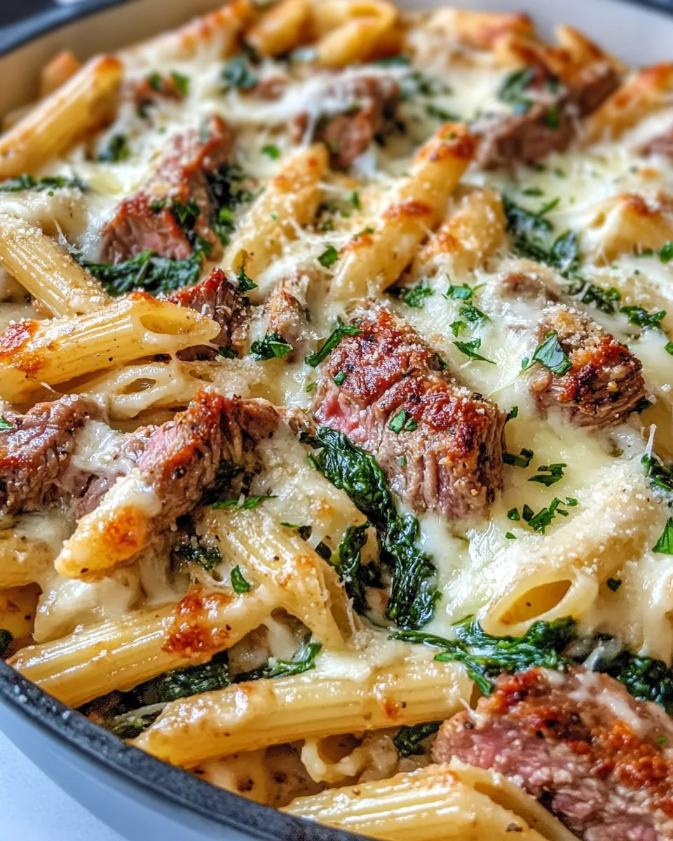 Classic Steak & Spinach Artichoke Pasta Bake dish photo