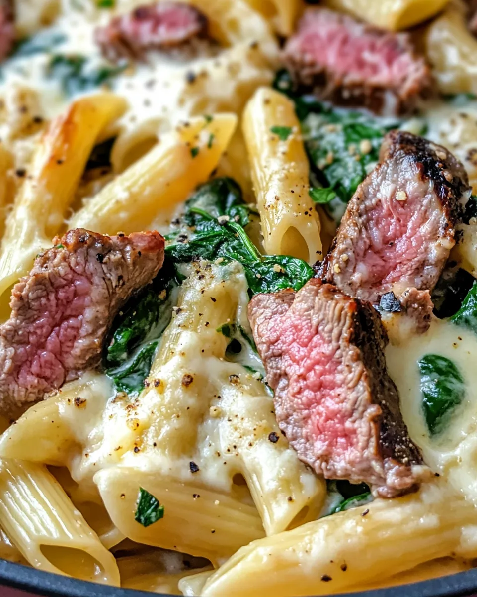 Delicious Steak & Spinach Artichoke Pasta Bake plate image