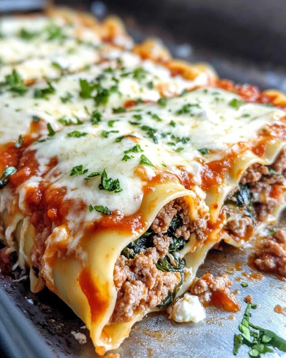 Homemade Steak & Spinach Lasagna Rolls Alfredo photo