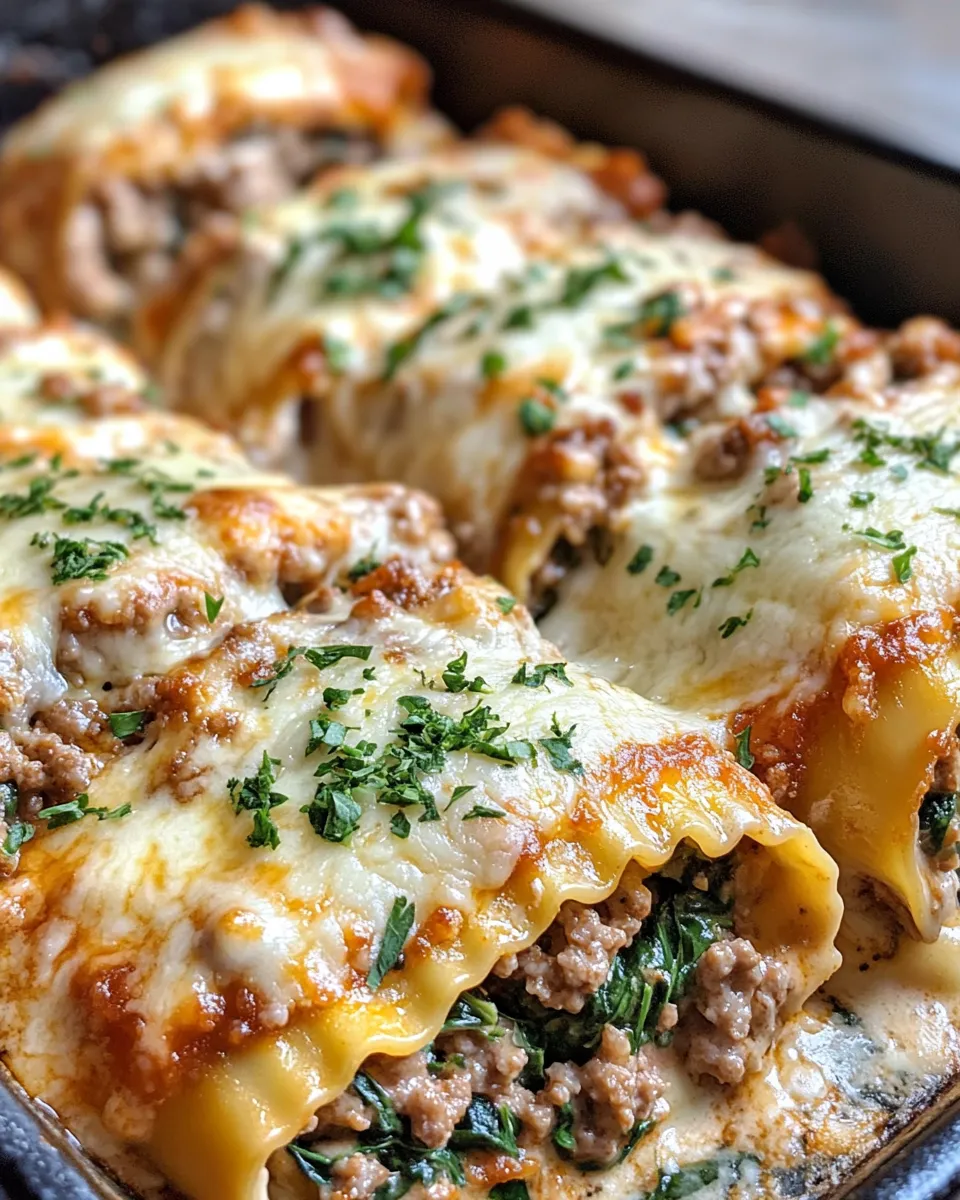 Classic Steak & Spinach Lasagna Rolls Alfredo recipe image
