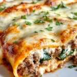 Homemade Steak & Spinach Stuffed Manicotti Alfredo recipe photo