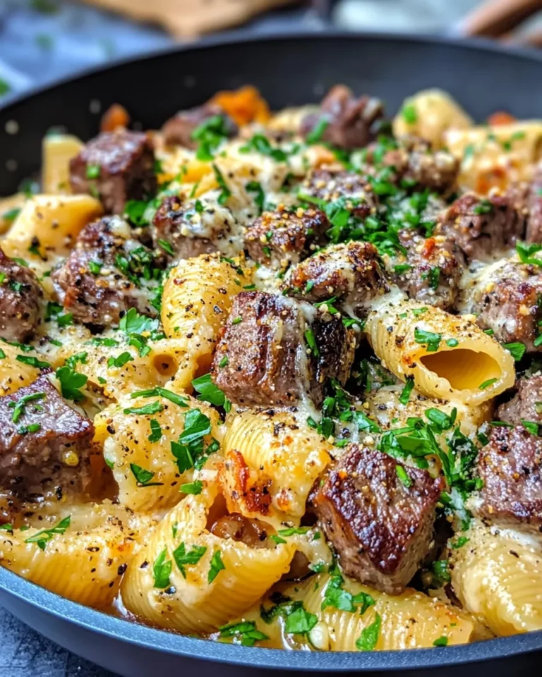 Delicious Steak & Sweet Onion Cheddar Shells food shot