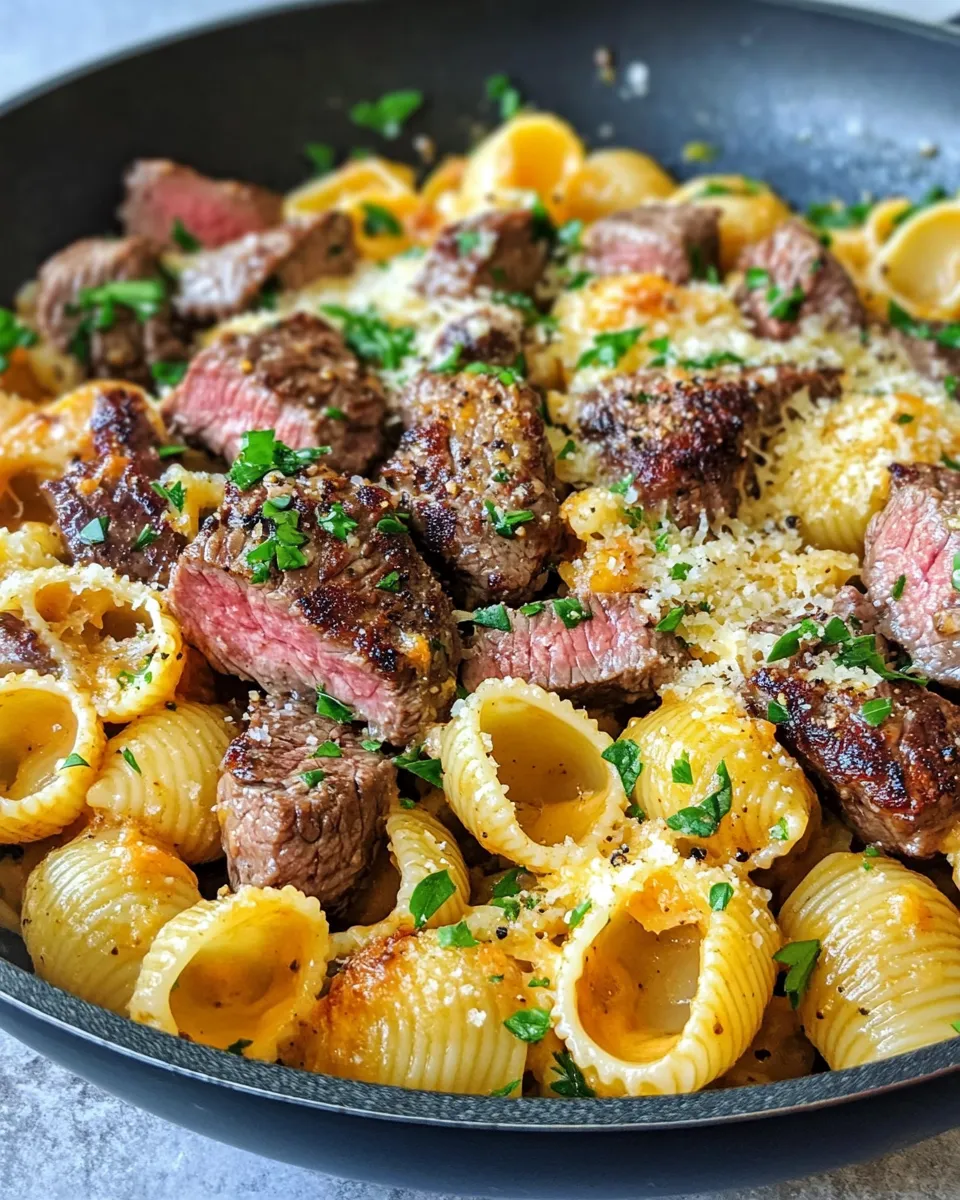 Classic Steak & Sweet Onion Cheddar Shells recipe photo