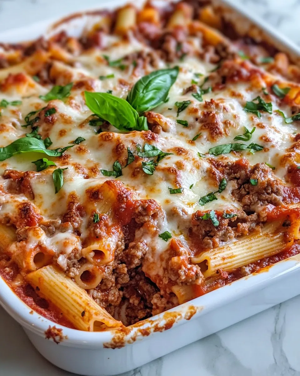 Easy Steak & Three-Cheese Baked Ziti food shot