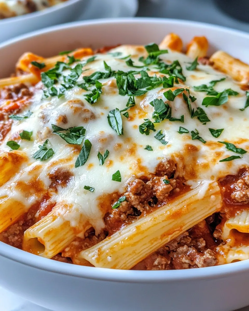 Delicious Steak & Three-Cheese Baked Ziti plate image