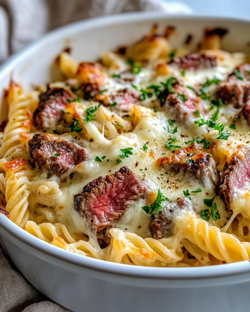 Easy Steak & Truffle Gouda Pasta Bake food shot