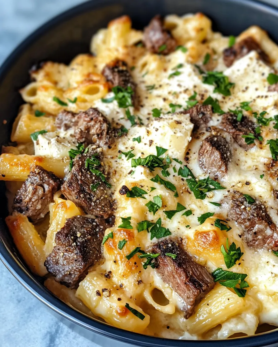 Delicious Steak & Truffle Gouda Pasta Bake plate image