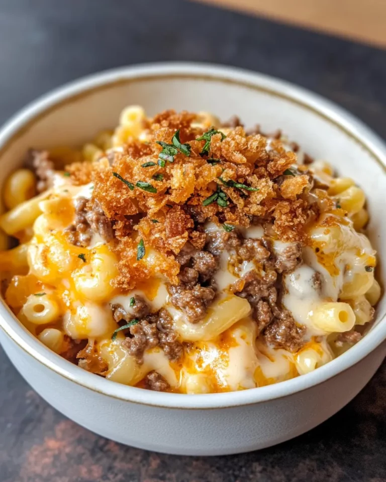Homemade Steakhouse Loaded Mac with Crispy Onions recipe photo