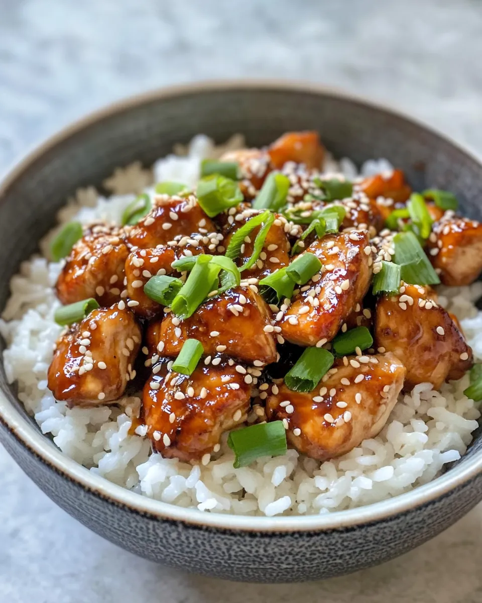 Delicious Sticky Sesame Chicken Rice Bowls (Quick) plate image