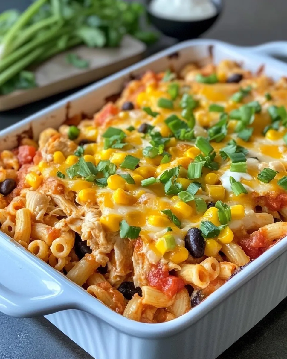 Easy Zesty Taco Chicken Macaroni Casserole food shot