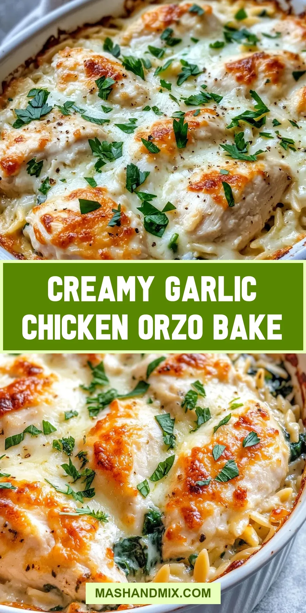 The Best Creamy Garlic Chicken Orzo Bake Ever