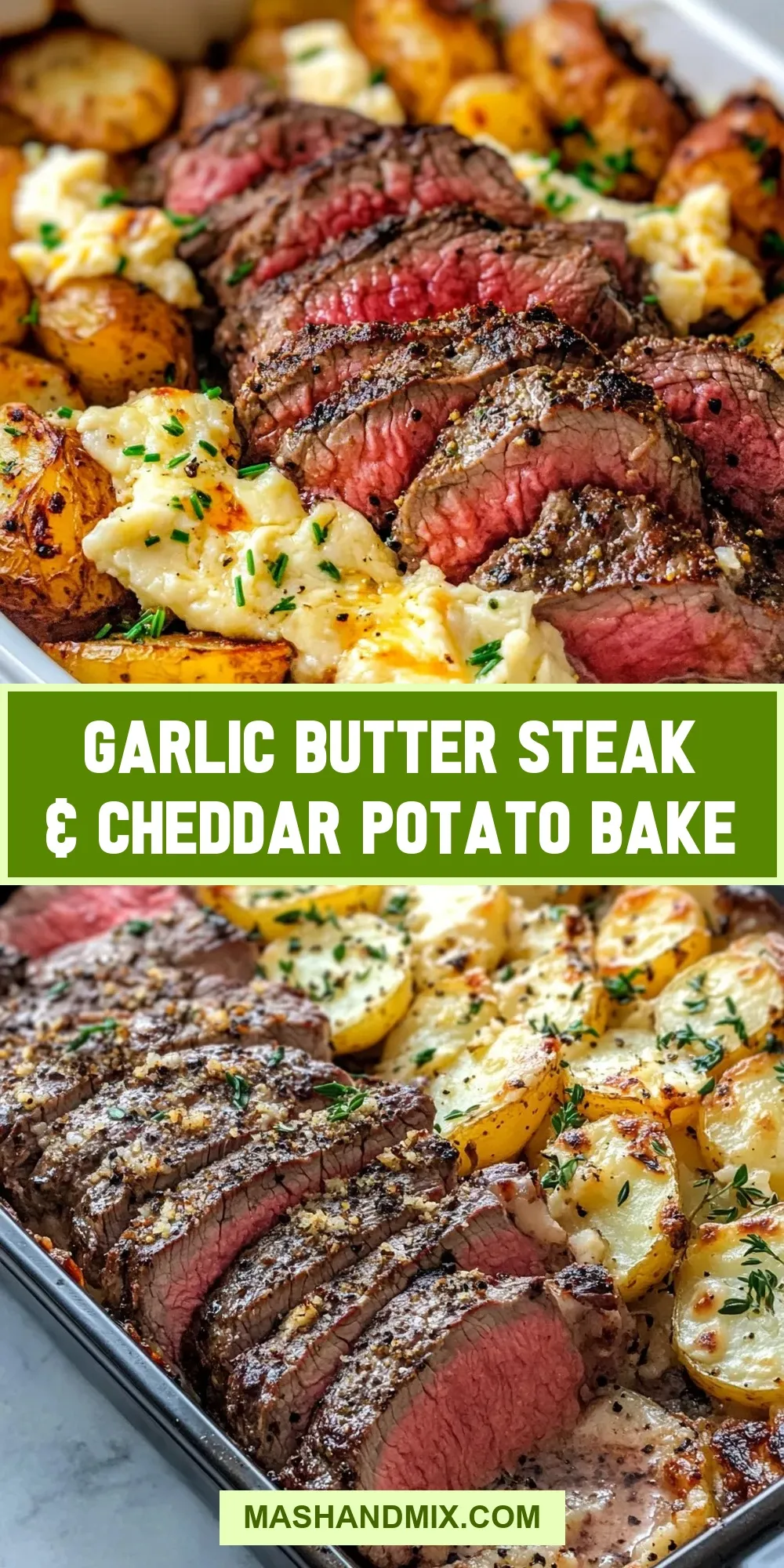 Garlic Butter Steak & Cheddar Potato Bake (Creamy & Delicious)