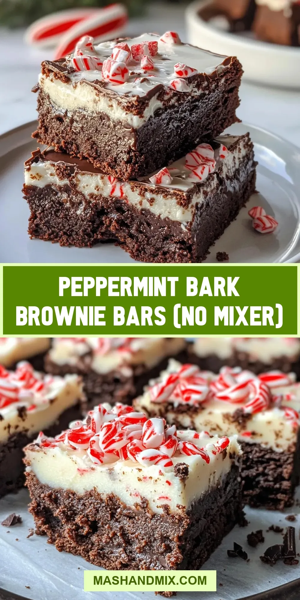 Peppermint Bark Brownie Bars (No Mixer) (Simple & Delicious)