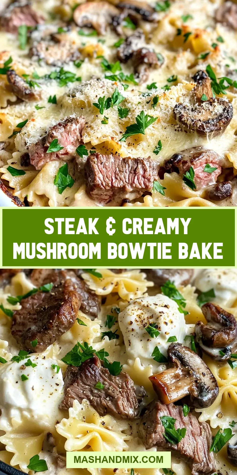 Amazing Steak & Creamy Mushroom Bowtie Bake