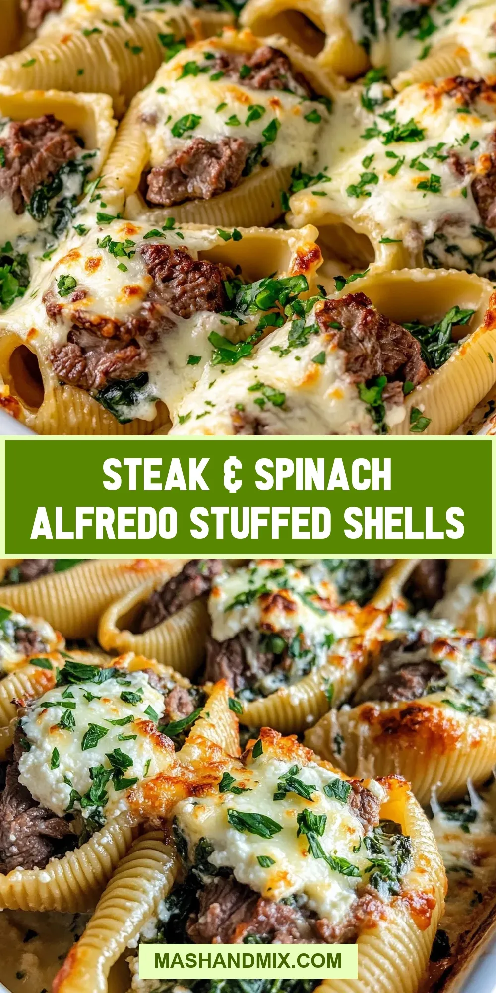 Steak & Spinach Alfredo Stuffed Shells Recipe