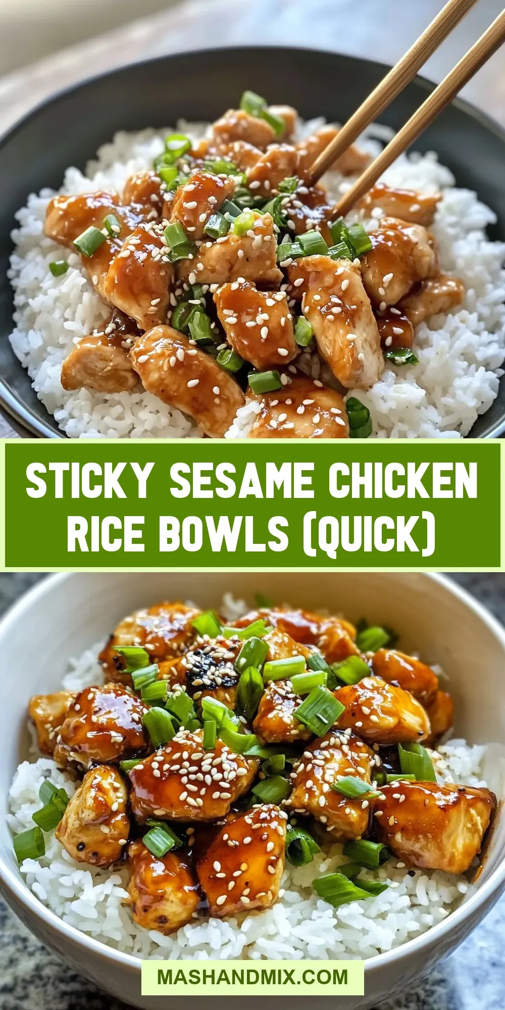 Savory Sticky Sesame Chicken Rice Bowls (Quick)