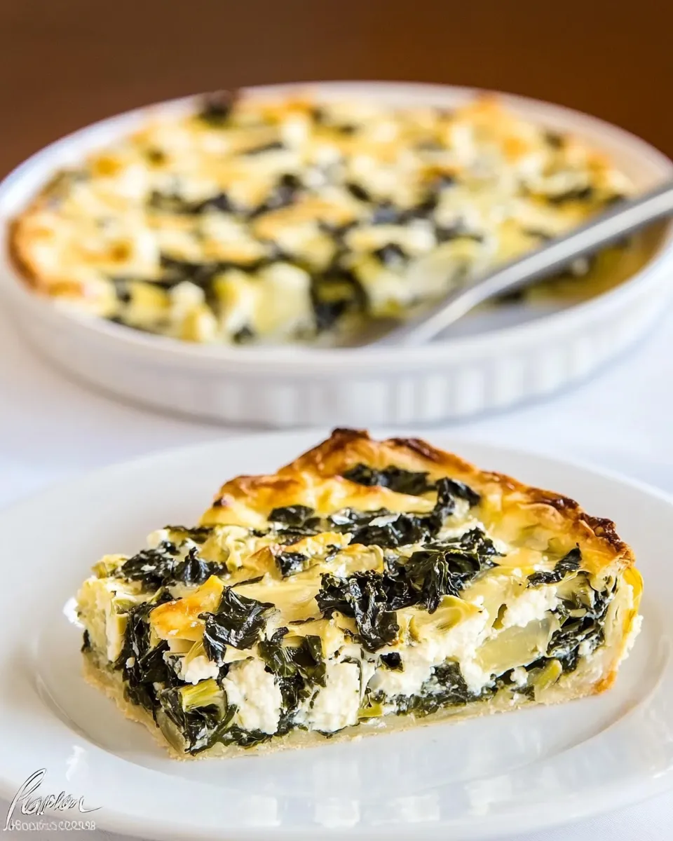 Easy Artichoke, Kale, and Ricotta Pie food shot