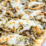 Homemade Caramelized Onion Pesto Flatbread Pizza Recipe photo