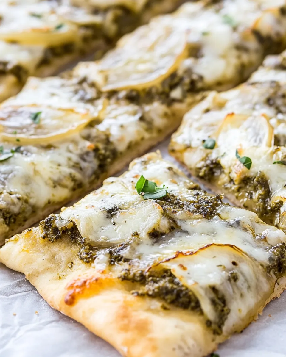 Easy Caramelized Onion Pesto Flatbread Pizza Recipe dish photo