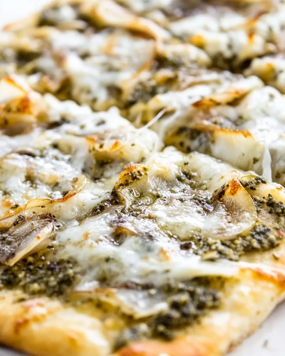Delicious Caramelized Onion Pesto Flatbread Pizza Recipe food shot