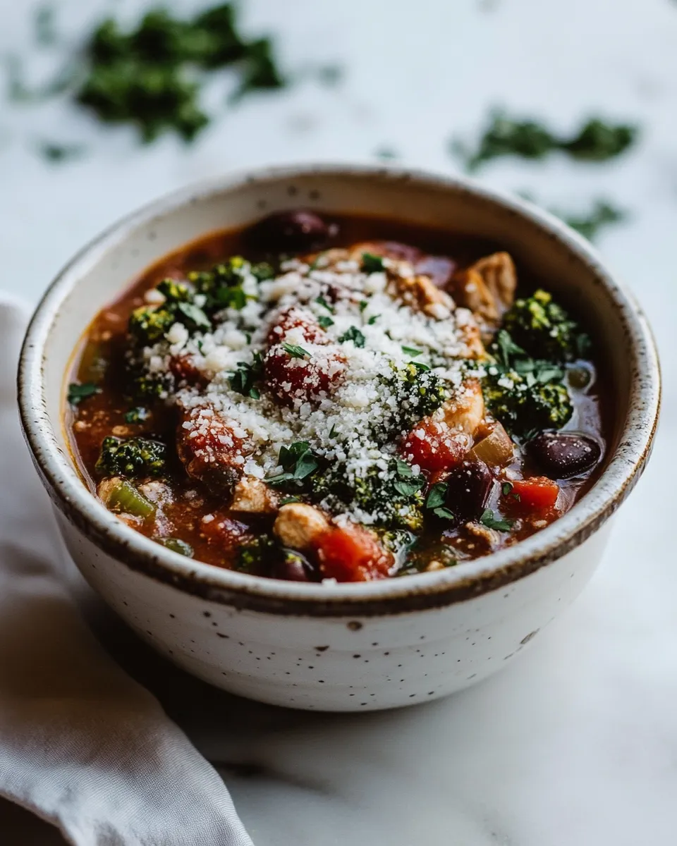 Homemade Crockpot Italian Chicken and Broccoli Rabe Chili. recipe photo