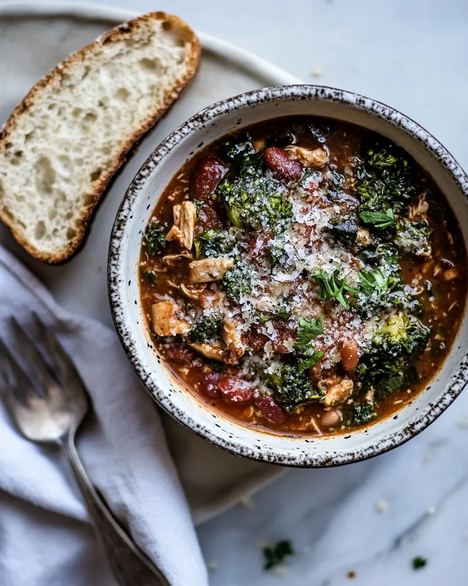 Easy Crockpot Italian Chicken and Broccoli Rabe Chili. food shot