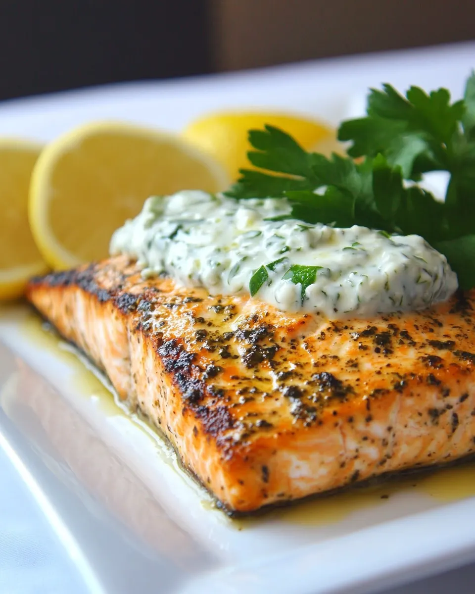 Homemade Greek Salmon with Tzatziki Sauce recipe photo