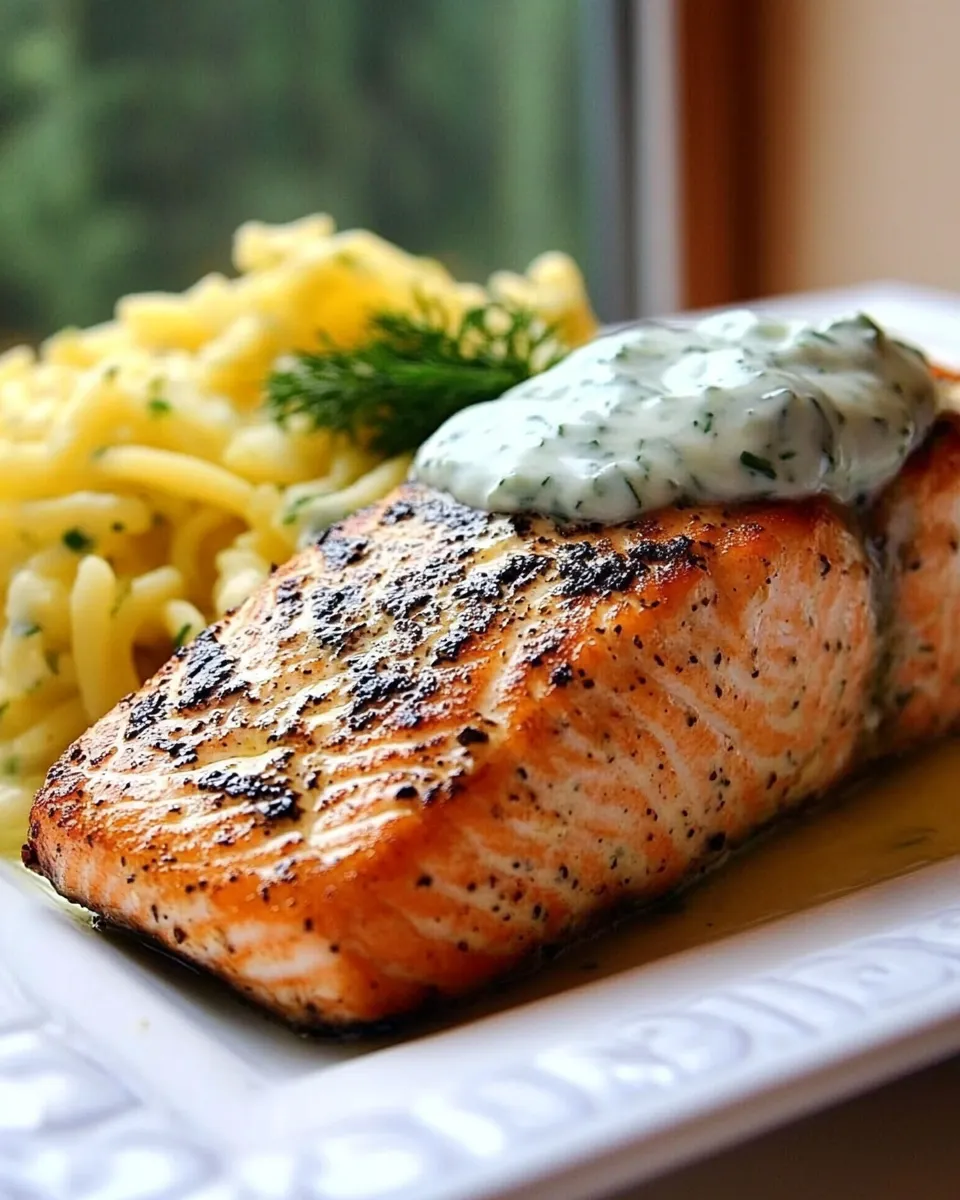 Classic Greek Salmon with Tzatziki Sauce dish photo