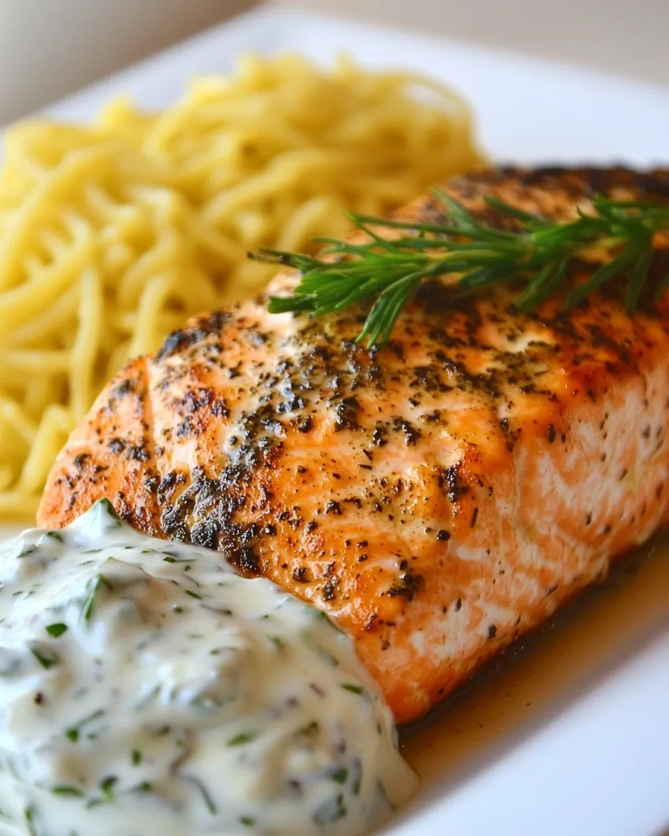 Easy Greek Salmon with Tzatziki Sauce food shot