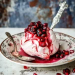 Homemade Pink meringues with pomegranate syrup photo
