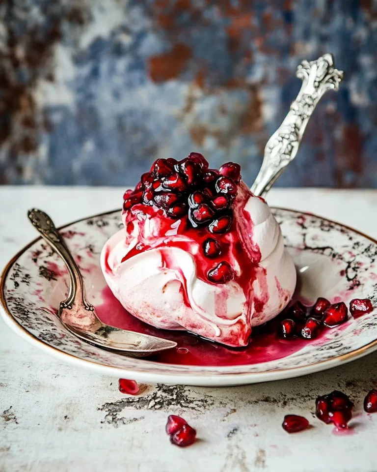 Homemade Pink meringues with pomegranate syrup photo