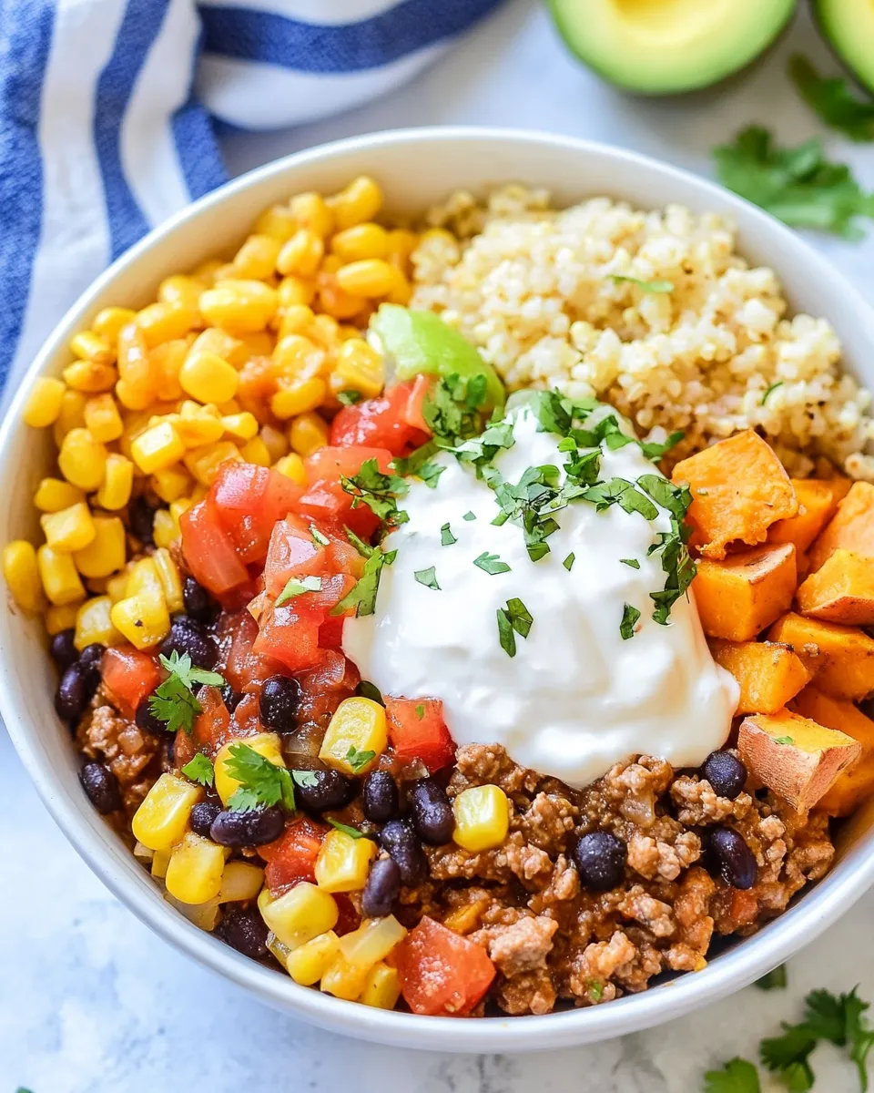 Easy Riced Cauliflower and Sweet Potato Beef Burrito Bowls food shot