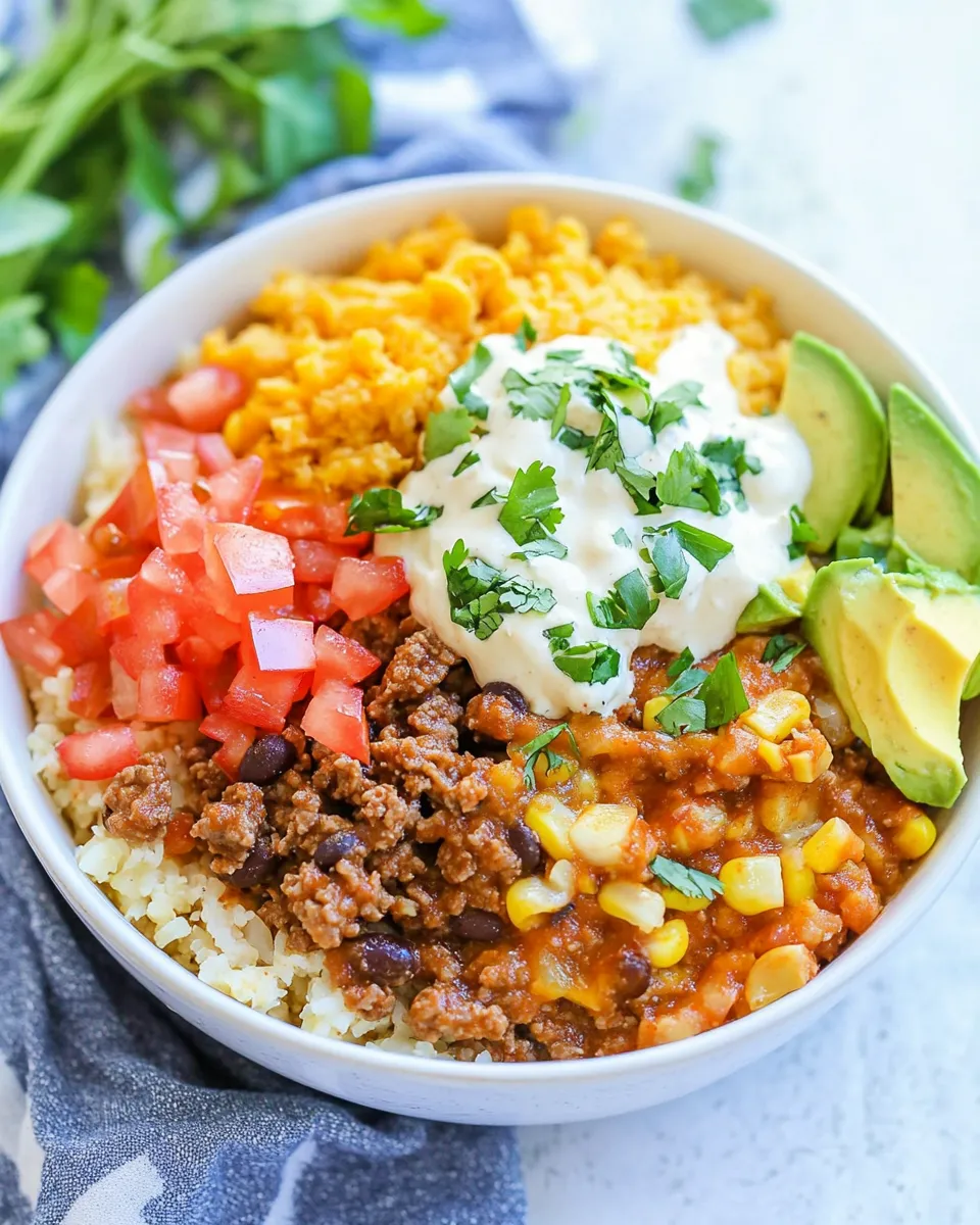 Delicious Riced Cauliflower and Sweet Potato Beef Burrito Bowls picture