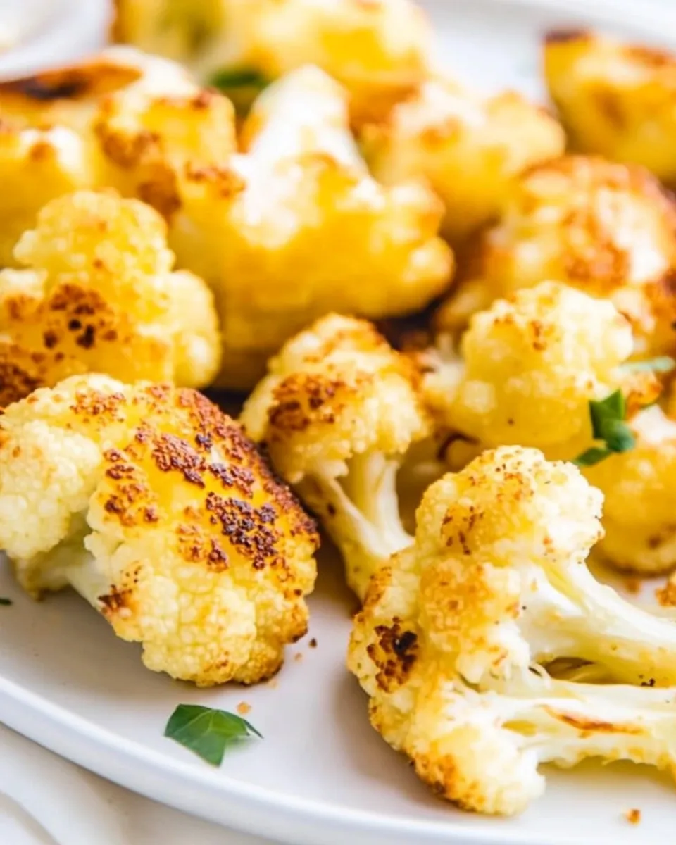 Easy Roasted Cauliflower with Creamy Parmesan Dip food shot