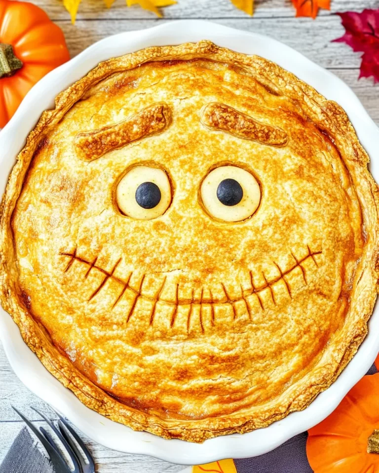Homemade Spooky Faced Halloween Apple Pie photo