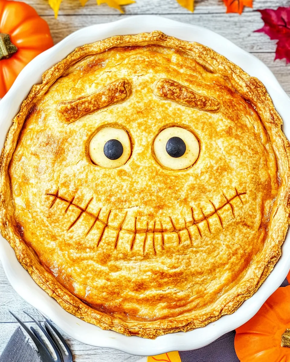 Homemade Spooky Faced Halloween Apple Pie photo