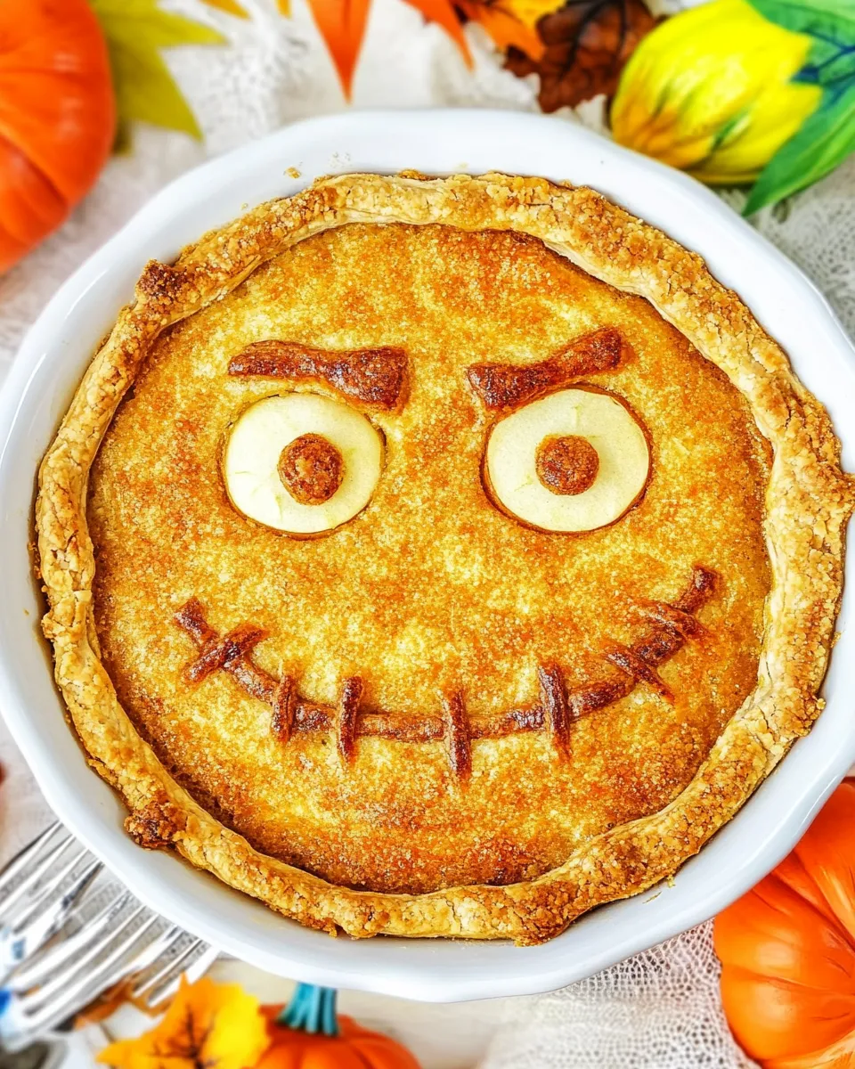 Delicious Spooky Faced Halloween Apple Pie food shot