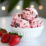 Homemade Strawberry With Dark Chocolate Ice Cream photo